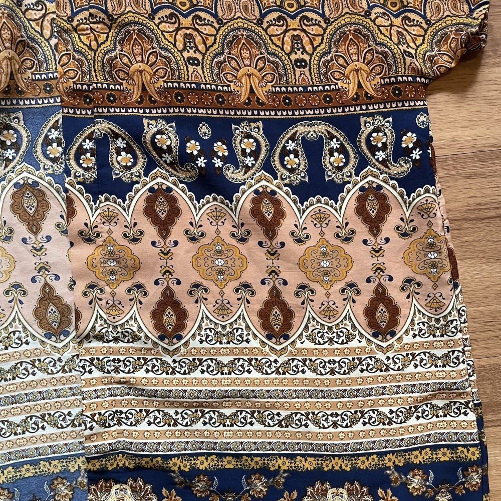 LA Hearts Brown Blue Floral Paisley Women's Short Sleeve Open Cardigan OS Bolero - Picture 4 of 6